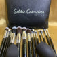 15 piece brushes with cosmetics bag, brush cleaner, and sponge
